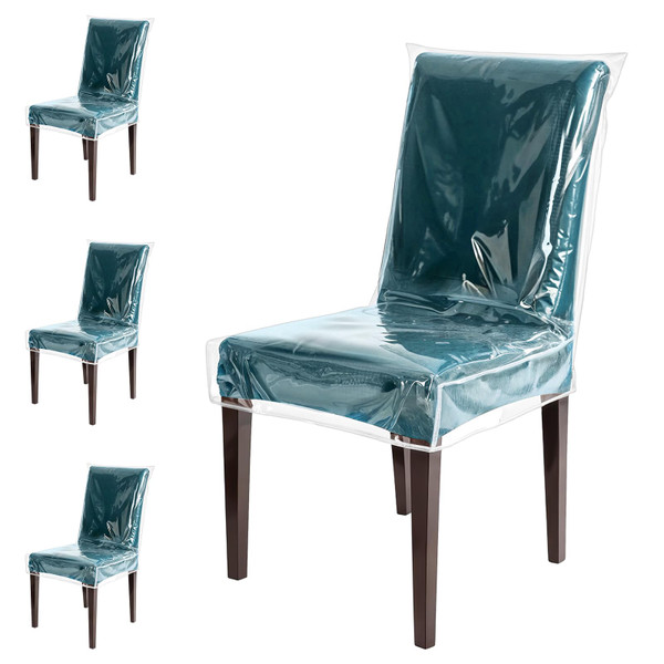 Afcabakila 4pcs Chair Covers for Dining Chairs Plastic Dining Chair Covers Waterproof Kitchen seat Cover for Chairs Clear Char Protectors Cover slipcovers Set Anti Stain and Easy to Clean W/21 x D/18