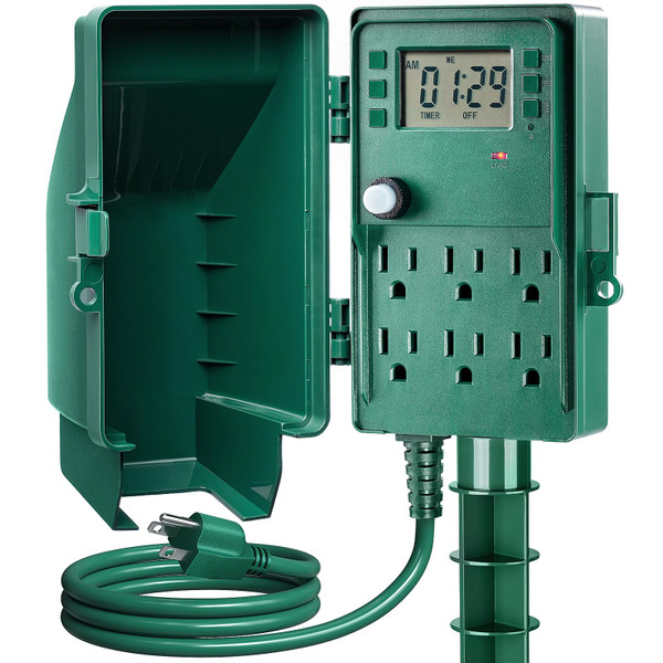SURAIELEC Outdoor Power Stake Waterproof, 7-Day Programmable Digital Timer