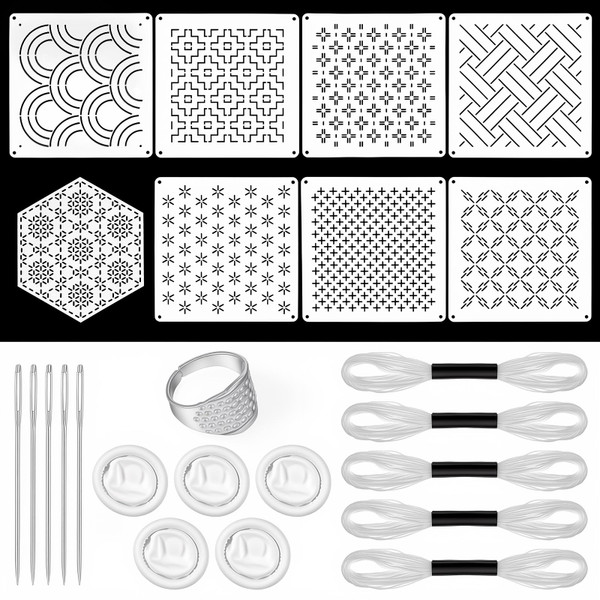 24 Pcs Sashiko Stencil Kit, Sashiko Embroidery Kit