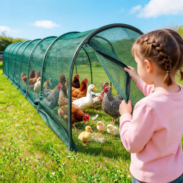UNIFAMILY Chicken Tunnel for Outside, 23.6FT Flexible Chickens Runs for Yard, Quick Installation Shade Net Protection from Sun Portable Chicken Tunnels, Poultry Coop Run Tunnels Perfect for Backyard