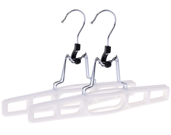 Premium Skirt Hangers 2-Pack - Thin Space-Saving Skirt Hanger Set with Clamp, Pant Hanger 2-Piece Set, Shorts Hangers with Heavy-Duty Locking Clasp, Multipurpose Quality Jean Hangers Set (White, 2)