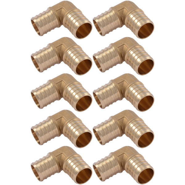 SharkBite 1 Inch Crimp 90 Degree Elbow, Pack of 10, Brass Plumbing Fitting, PEX Pipe, PE-RT, UC260LFA10