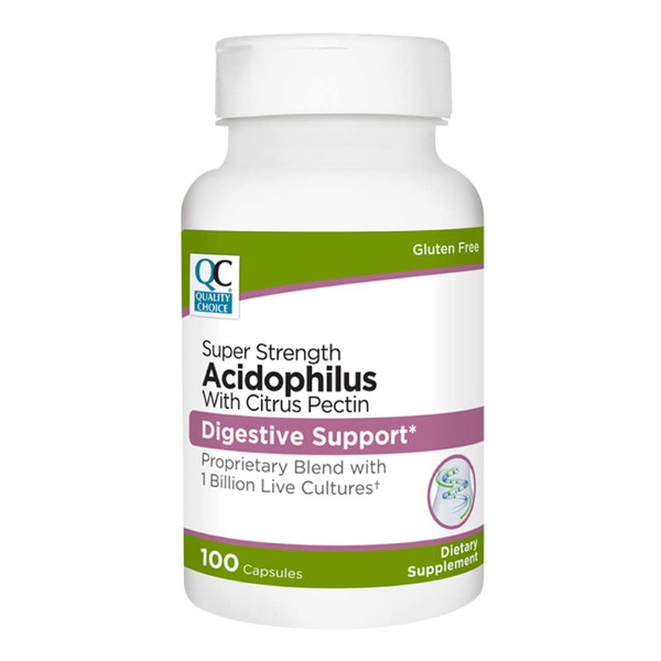 Quality Choice Digestive Support Acidophilus with Citrus Pectin – 100 Capsules – Daily Probiotic Formula with Citrus-Derived Fiber – Easy-to-Swallow Capsules