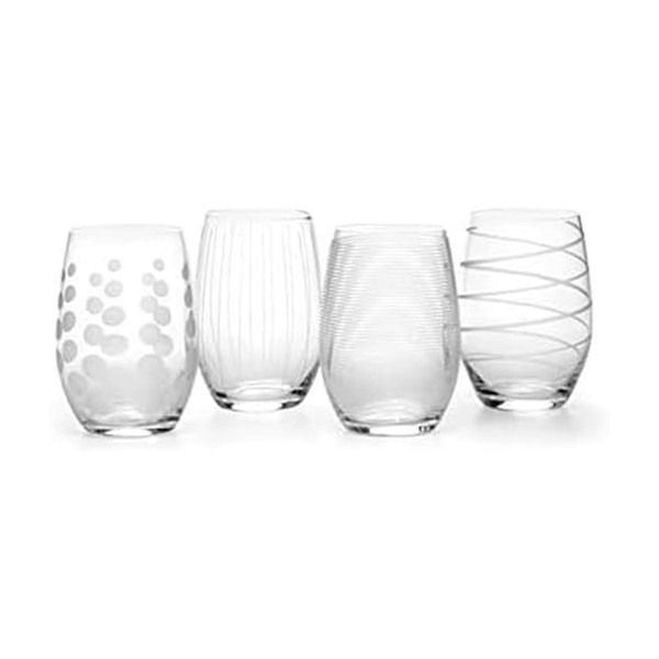 Mikasa Cheers Stemless Wine Glasses, Set of 4, 17-Ounce Clear Glasses, Durable and Elegant, Perfect for Red or White Wine, Dishwasher Safe
