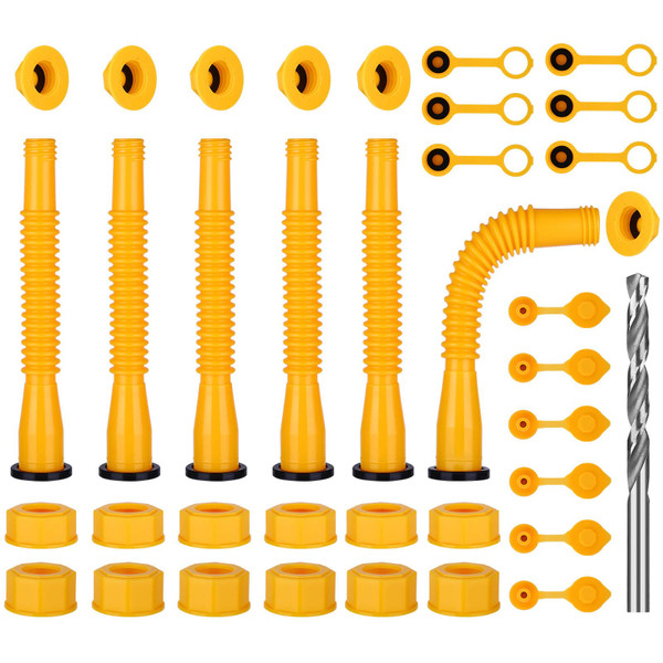 Gas Can Spout Replacement, Gas Can Nozzle Replacement, Upgraded (6Kit-Yellow) Includes 37 Accessories, Flexible Pour Nozzle Suitable for Most 1/2/5/10 Gal Oil Cans, Leak-proof Design.