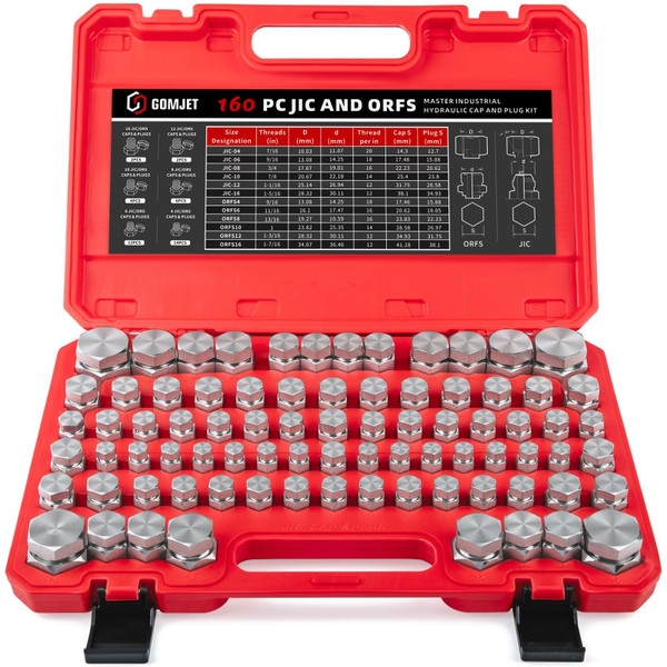 GOMJET 160 PC JIC and ORFS Master Industrial Hydraulic Cap and Plug Hose Tube and Pipe Fitting Kit Cap and Plug Kit Precision Threading in ORFS and 37° Dash Sizes 4 6 8 10 12 16