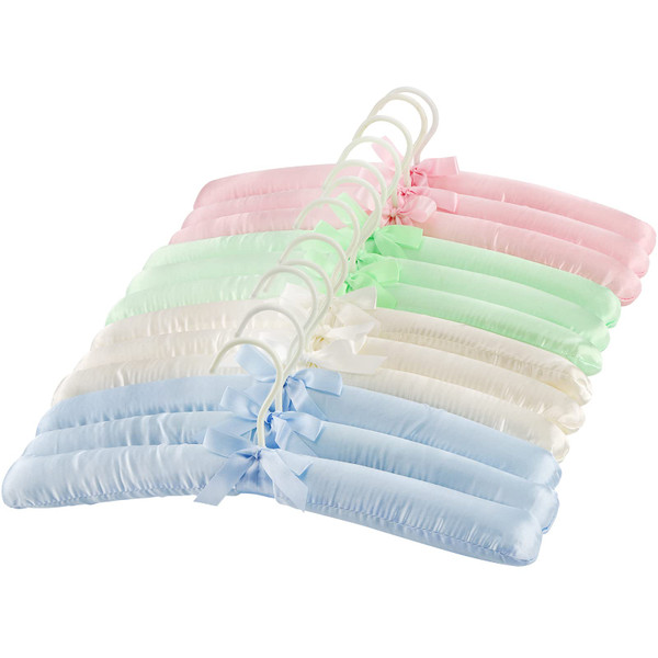 Tosnail 12 Pack Satin Padded Hangers Foam Padded Dress Hangers - Pink, Blue, Green, Ivory
