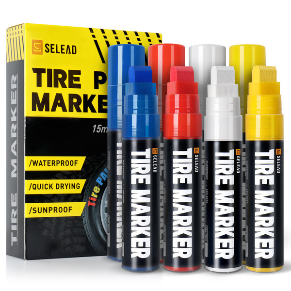 SELEAD Jumbo Tire Marker White Red Yellow Blue - 8 Pack for Tires Lettering