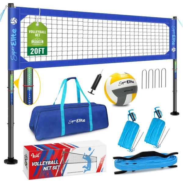 Outdoor Volleyball Net Set 20 ft for Backyard, Portable, Aluminum Poles