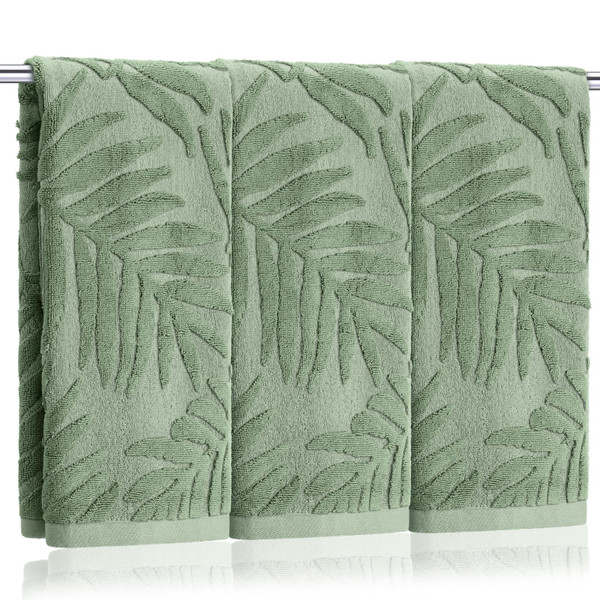 Hahafelt 3 Pcs Sage Green Leaves Hand Towels for Bathroom