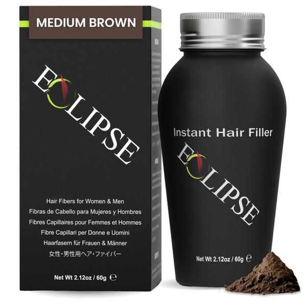 ECLIPSE Hair Fibers, Medium Brown, Conceals Visible Hair Loss, 60g
