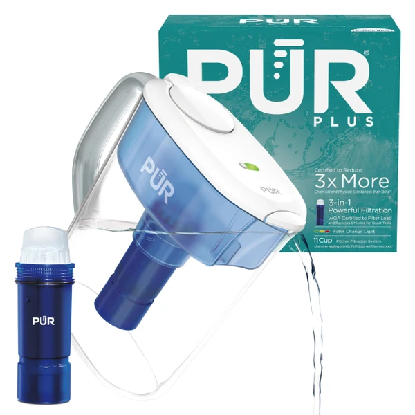 PUR Plus Water Filter Pitcher with 1 Lead-Reducing Filter, 11-Cup, White
