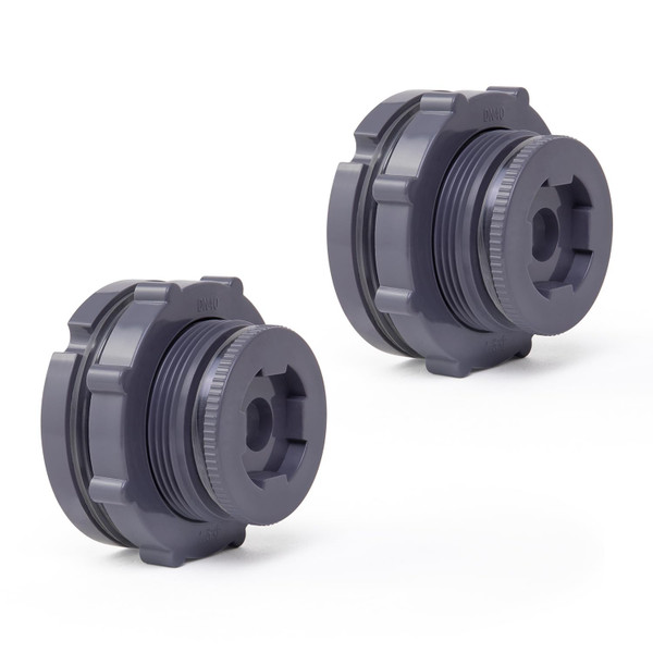 ChillWaves PVC Bulkhead Fitting 1-1/4" Double Thread Connector Adapter with Plugs for Water Tank, Aquariums, Rain barrels(2-PACK)