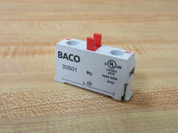 BACO CONTROLS 33S01 Contact Block, 3 AMPS, 240 VAC, 6 AMPS, 1 NC, 120 VAC, Screw Terminal