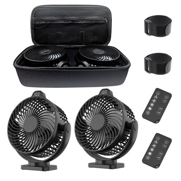 [Upgraded 2X Magnet] 2-Pack Golf Cart Fan with Carrying Case, 12000mAh Rechargeable Portable Fan, Dual Magnets, LED Display, Light & Timer, Suitable for EZGO Club Car Yamaha, Golf Cart Accessories