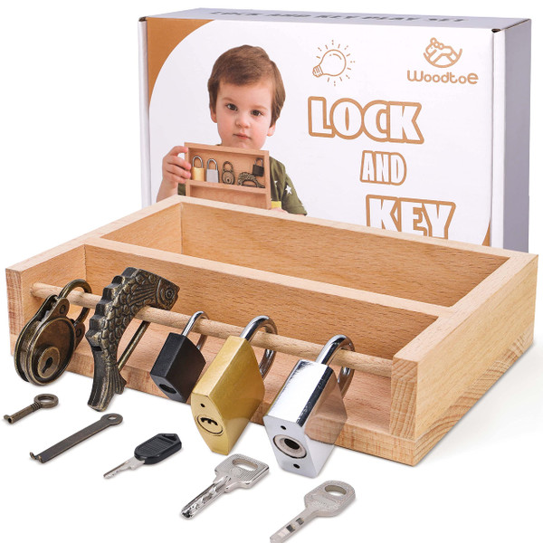 Woodtoe Montessori Lock and Key Toy Set, Wooden Learning Toy for Kids 3‑6