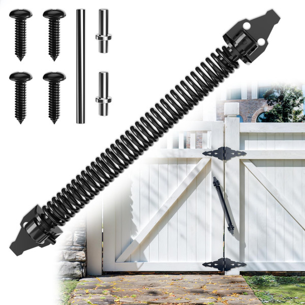 SANKEYTEW 14" Gate Spring Self Closing Heavy Duty Outdoor Door Spring Automatic Gate Closer, Adjustable for Wooden and Vinyl Fence, Black