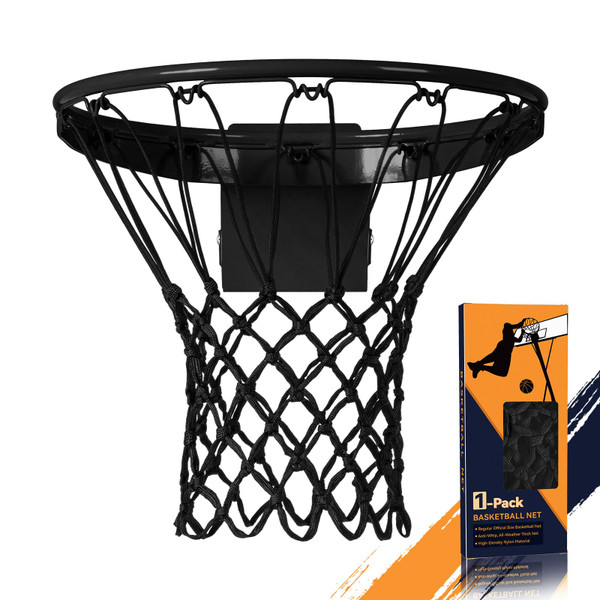 MegaNets Professional Basketball Net Replacement, Heavy Duty Nylon 12 Loops, All Weather Anti-Whip Basketball Hoop Net Fits Standard Indoor Outdoor Rims, Gift Box Packaging (Black, 1 PCS)