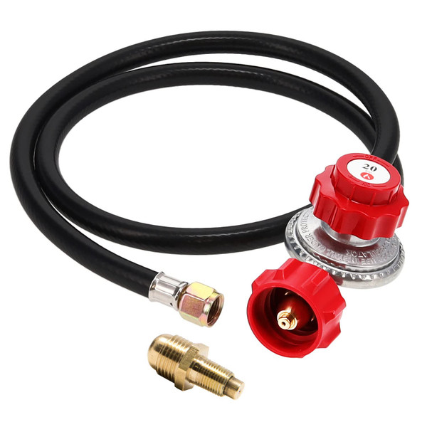 GASONE Propane Regulator - Brass Orifice 4 ft High Pressure 0-20 PSI Adjustable With Hose QCC-1 Type - Works With Any U.S. Tanks Red
