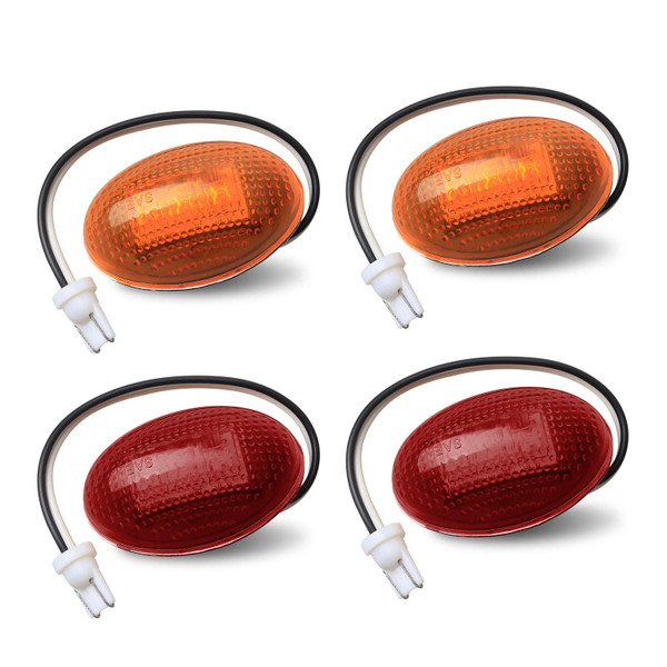 HERCOO LED Dually Bed Fender Side Marker Lights Front Rear Lamps Compatible with Ford 1999-2010 F350 F450 F550 Super Duty, Amber & Red