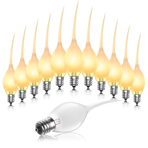 DoRight Silicone Dipped Candle Light Bulbs, 5 Watt Flame Light Bulb, C7/E12 Candelabra Base Silicone Light Bulbs for Electric Window Candles Lamps, Chandeliers, Christmas Night Lights, 120V 12-Pack