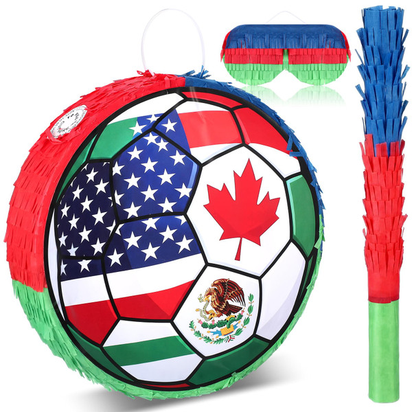 Marspark Soccer Piñata Set with Stick and Blindfold, 12.5"