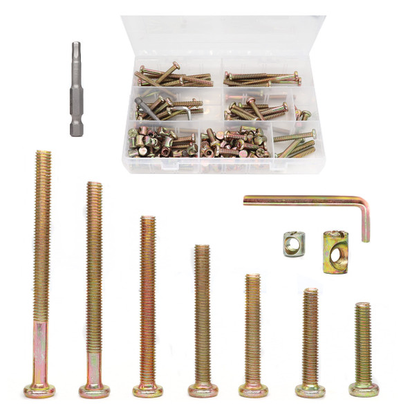 cSeao 100pcs M6 Baby Bed Crib Screws Hardware Replacement Parts Assortment Kit, Zinc Plated, 15mm 25mm 35mm 45mm 55mm 65mm 75mm