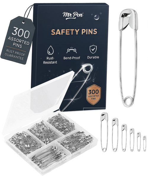 Mr. Pen- Safety Pins, 300 Pack, Small & Large Sizes, Nickel Plated Steel