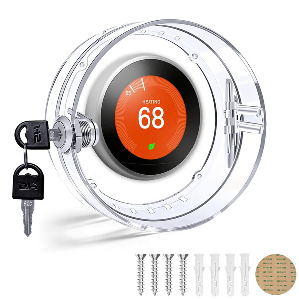 Round Thermostat Lock Box with Key,2026 Upgrade Model, Clear Wall Universal Thermostat Guard Cover, Fits Round Nest Thermostat (5.31" x 5.31" x 1.96") or Smaller