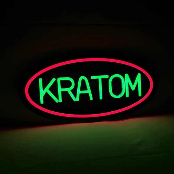 LED Kratom Neon Sign, 16"x8", Smoke & Vape Shop Decor, Tobacco Store Light