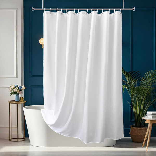 AooHome Extra Long Shower Curtain Liner, Fabric Shower Curtain with Hooks for Hotel, Waterproof, 72 Width x 84 Height Inch, White