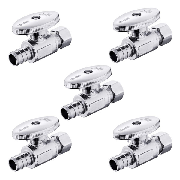 5Pcs Efield Straight Stop Valve,1/2"Crimp Pex x 3/8"OD Comp(VALVE088-5)