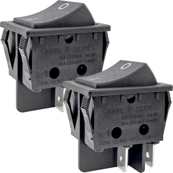 2-Pack Canal R Series Rocker Switch 16A/20A 125VAC/250VAC 4-Pin DPST for Peloton Treadmills, Hongju R Series, Taiheng TH3, Defond DRH-2415-3