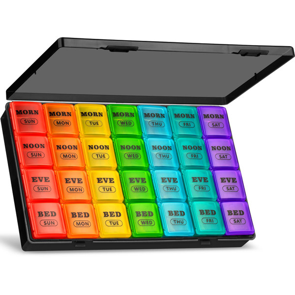 Mossime Pill Organizer 4 Times a Day, XL Weekly AM PM Pill Box, 7 Day Large