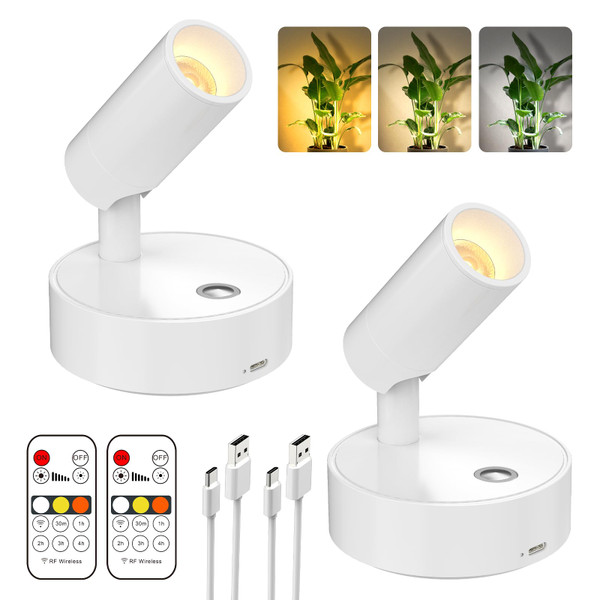 Olafus 2 Pack LED Wireless Spotlight Indoor with Timer/Remote, White