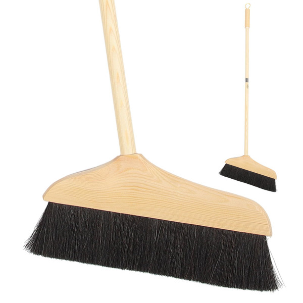 ULTECHNOVO Horsehair Broom for Hardwood Floors, Soft Bristle Indoor Sweeping Brush with Pine Wood Head, Anti-Static Dust Remover for Home Kitchen, 37 Inch Wood Long Handl