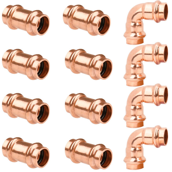 WHK 12 PKS 1/2" Copper Pro press Fittings Kits (8Pk Coupling+4Pk 90 Elbow)