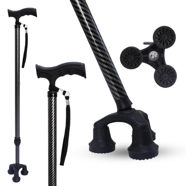 Dr. Aid Tripod 39" Walking Cane, Adjustable Non-Slip, Carbon Black
