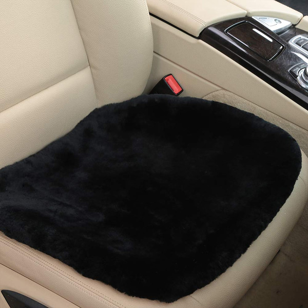 OGLAND Black Genuine Sheepskin Car Seat Cover for Fuzzy Fur Wool Cushion
