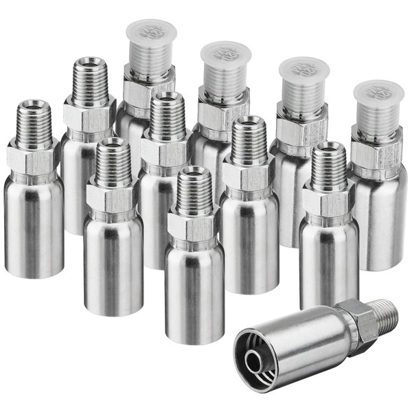 Racewill 12 Pack 1/4" NPTF Hydraulic Hose Fittings, 3/8" I.D. Hose x 1/4" NPTF Male with Protection Cover Hydraulic Hose End Crimp Fitting Kits