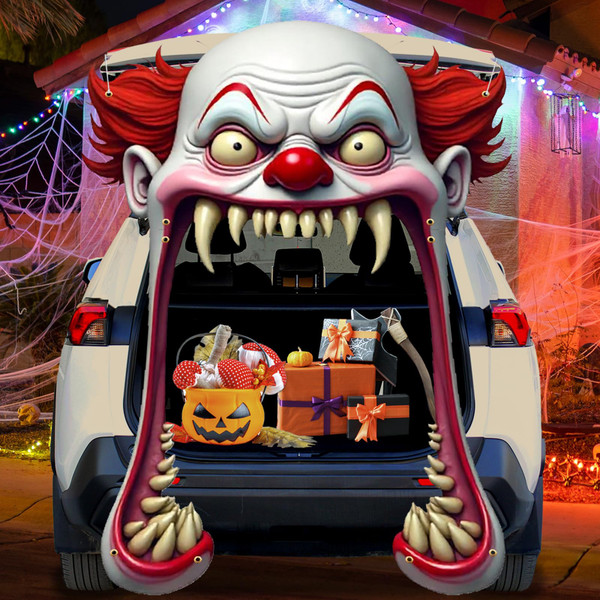 Halloween Trunk Or Treat Car Decorations Kit,Horror Movie Halloween Car Decorations Backdrop Spooky Trunk Or Treat car Decoration Kit for Archway SUV Decor