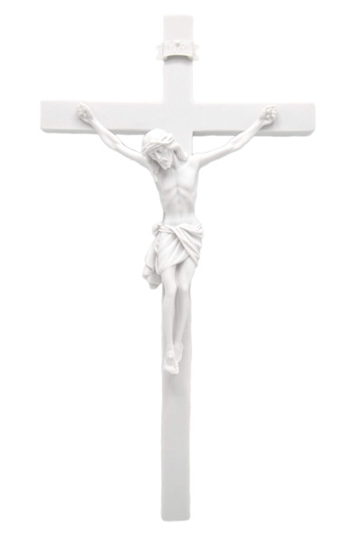 Vittoria Collection 16" Wall Crucifix Cross Jesus White Stone Corpus Italian Statue Sculpture Made in Italy