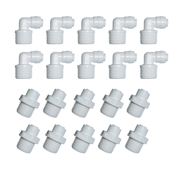 MALIDA Quick Connector Male Adapter Elbow and Straight Combination, 1/2 Inch NPT Thread x 1/4 Inch Tube OD Push to Connect Fittings, for Water Filter purification systems.(pack of 20)