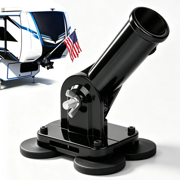 joaoxoko Heavy-Duty Magnetic Flag Holder,No Drill Instant Mount,All Weather Waterproof , 180° Adjustable Angle Pole Mount Compatible with 5th Wheel RV Hitch Camper, Trailer, Truck (Black 1PCS)