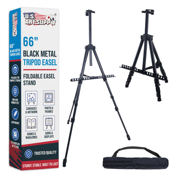 U.S. Art Supply 66" Black Metal Tripod Easel Display