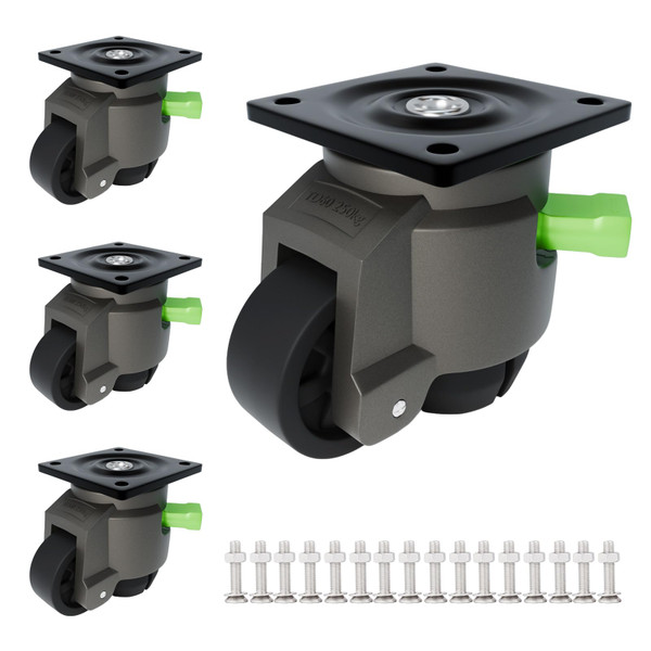 QXYJLCN Leveling Casters Heavy Duty, 4-Pack with Tool-Free Ratchet, 2200 Lbs Total Capacity, Height Adjustable, 360° Swivel with Feet for Workbench, Table Saw, Machine