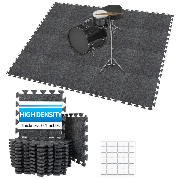 TroyStudio Thick Sound Absorbing Interlocking Floor Mats, 20 Pcs 11x 11 x 0.4 inches High Density Piano Carpet Drum Rug, Non-Slip Anti Vibration Soundproof Pads Acoustic Blankets for Music Studio