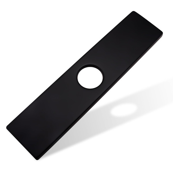 Faucet Deck Plate, Sink Hole Cover,Stainless Steel Long Rectangle 10 Inch Plate Escutcheon for 1 or 3 Hole Bathroom or Kitchen Sink Matte Black