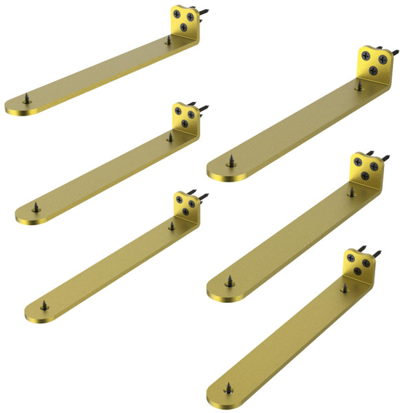 Neevolve 12Inch Gold Heavy Duty Floating Shelf Bracket 6 Pack 3-Hole Mount