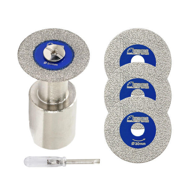 SHDIATOOL Diamond Glass Cutting Blade with 5/8"-11 Flange, 30mm (1-3/16 inch) Mini Carving Disc for Angle Grinder on Glass, Tile, Porcelain, Ceramic(Pack of 4)